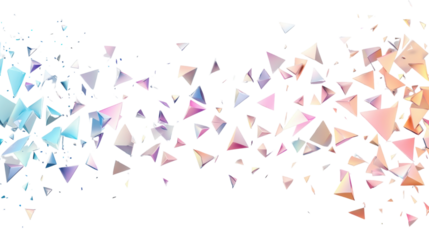 Colorful triangles floating on transparent background: abstract geometric design