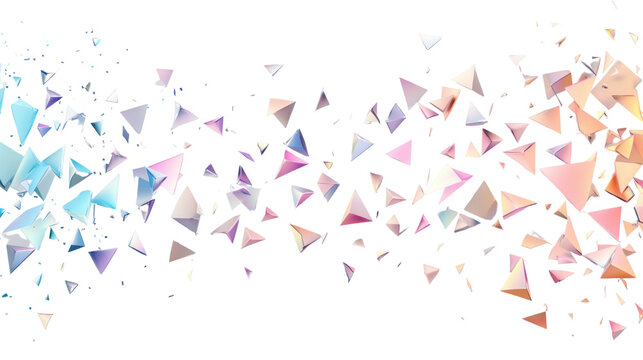 Colorful triangles floating on transparent background: abstract geometric design