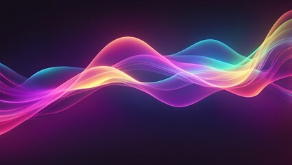 Naklejka premium Flowing neon waves create a vibrant abstract backdrop. Perfect digital art, websites, technology themes.