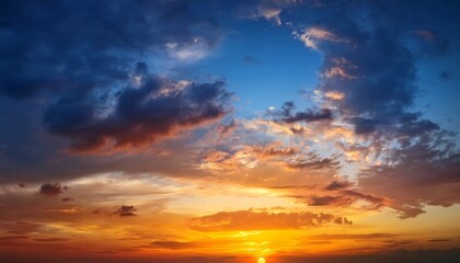 Fototapeta premium orange blue dramatic sunset sky nature background