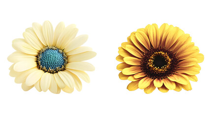 Realistic Illustration of Two Gerbera Flowers With Yellow and White Petals Isolated on Transparent Background Displaying Isolated Bloom Cutout Petals and Vibrant Spring Colors