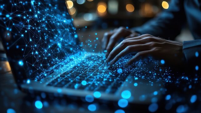 businessperson using internet and analyzing network structure and graphs