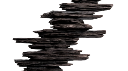 Realistic Macro Image of Stacked Mineral Ore Stones with Metallic Texture and Dark Shiny Crystals Natural Rock Geology Formation