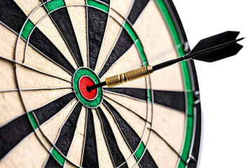 Realistic Image of Dart Hits Bullseye on Dartboard Target in a Black Transparent Background Featuring Accuracy Success and Precision