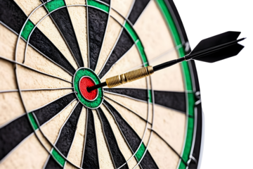Realistic Image of Dart Hits Bullseye on Dartboard Target in a Black Transparent Background Featuring Accuracy Success and Precision