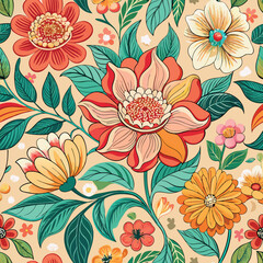 Enchanting Vintage Floral Tapestry with Seamless Repeating Pattern in Vibrant Hues