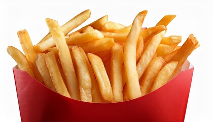 porrssrpo de batata frita crocante em embalagem de papel vermelho isolado em fundo transparente