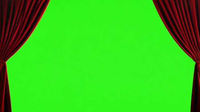 Curtain's Call: A captivating visual of a dramatic stage curtain revealing a bright green screen, ready for your creative touch.