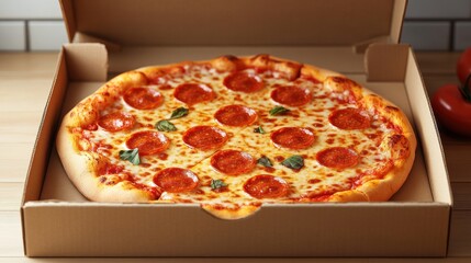 cardboard box with tasty pizza isolated,cartoon illustration style