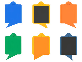 Transparent Background Illustration of Colorful Speech Bubbles Shape Icon Design Elements Clip Board Cartoon in Blue Orange Green Yellow and Black Color Talk Note and Dialog