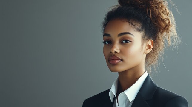 Confident African businesswoman in a tailored suit, exuding professionalism and strength.
