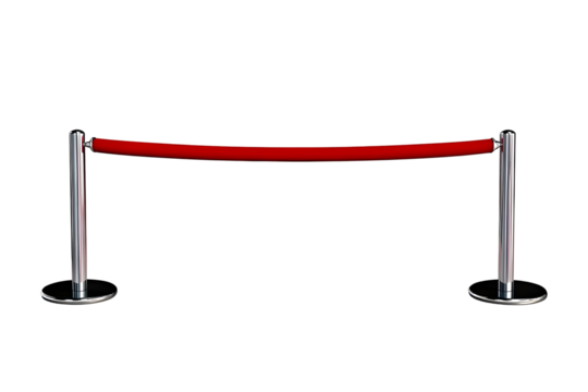 Stock Photo of Red Velvet Rope Barrier with Metallic Posts Protecting Event Entrance Creating an Atmosphere of Prestige and Luxury Security and Access Control
