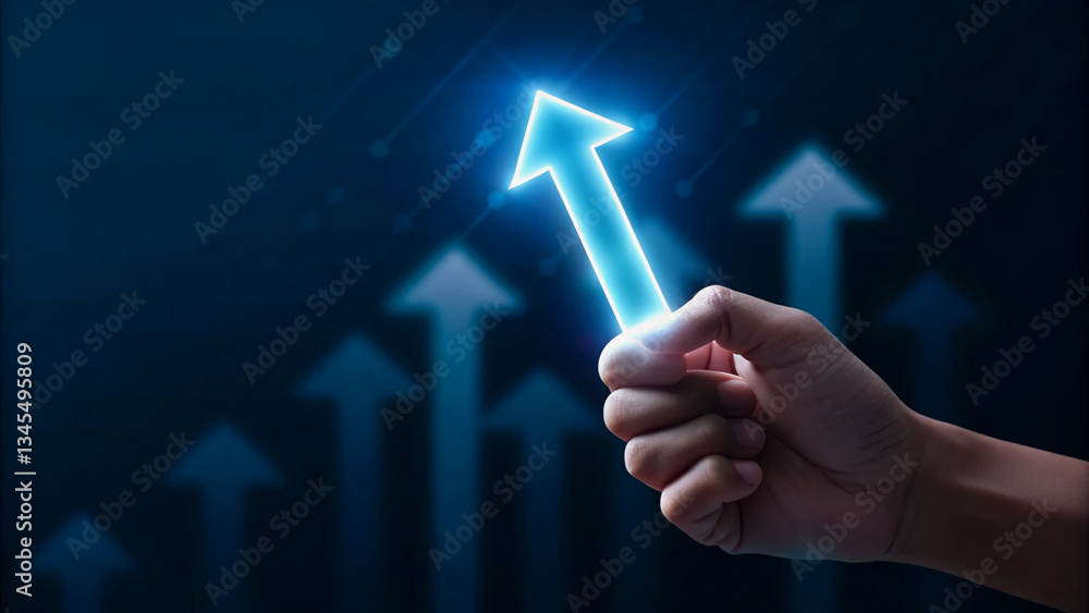 Poster hand interacting with a projected increasing graph