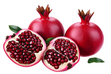Studio Photo of Pomegranate Fruits Showing Red Seeds Isolated with Transparent Background Depicting Fresh Juicy Ripe Antioxidant Organic Nutrition Vegan Healthy Food Still Life