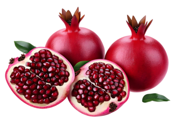 Studio Photo of Pomegranate Fruits Showing Red Seeds Isolated with Transparent Background Depicting Fresh Juicy Ripe Antioxidant Organic Nutrition Vegan Healthy Food Still Life
