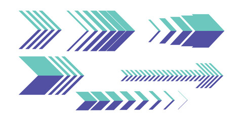 Chevron Blue Collection, Arrow Pointer Direction Point to The Right, Vector Style.