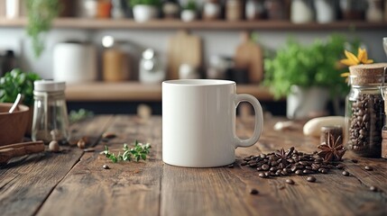 Coffee Mug on Rustic Kitchen Table