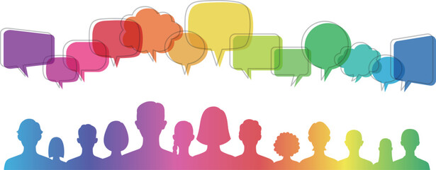 いろんな人々と吹き出しのデザイン　コミュニケーション