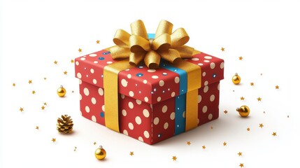 Obraz premium christmas gift box with a gold ribbon bow isolated,cartoon illustration style