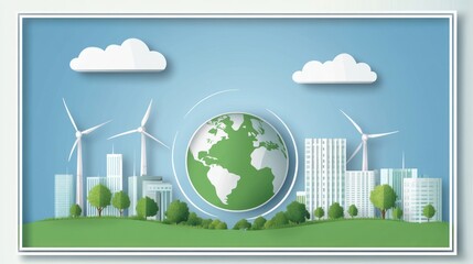 Eco-friendly city with Earth in the center, illustration for sustainability