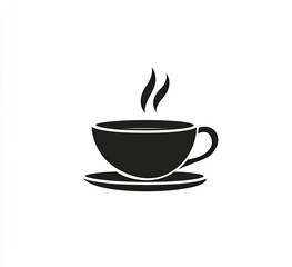 Obraz premium Simple black silhouette of a hot coffee cup and saucer.