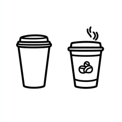Two outline coffee cups, one empty, one full.