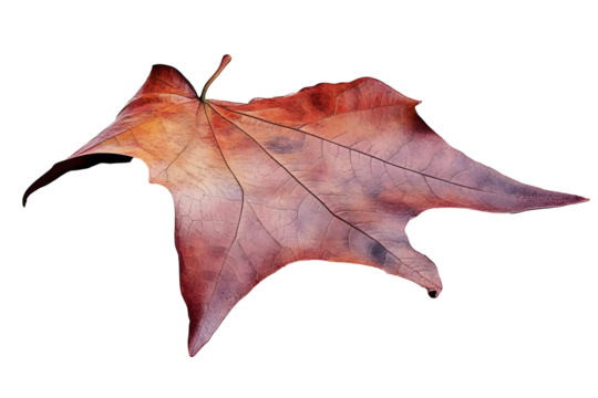 Watercolor Painting of Autumn Leaf Transparent Isolated on Black Background Delicate Veins and Shades of Orange Brown and Red Creating Rustic Botanical Design