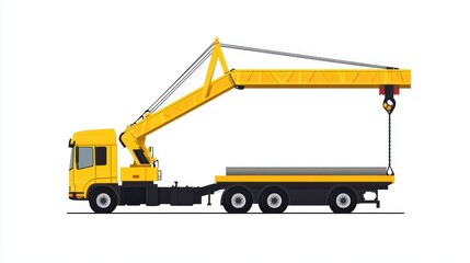 Yellow Crane Truck Lifting a Load, Construction Site