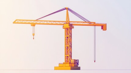 Isolated Construction Crane, Light Gray Background, 3D Model, Engineering Design