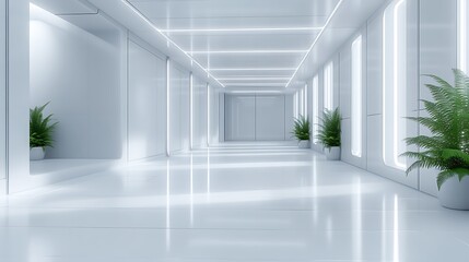 Futuristic White Corridor for Plants, Bright Lighting.