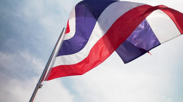National symbol of Thailand flutters across grounds of Wat Saket