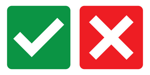 Check box tick mark icon set button correct right wrong buttons or yes or no checkmark red cross green tick vector illustration eps 10