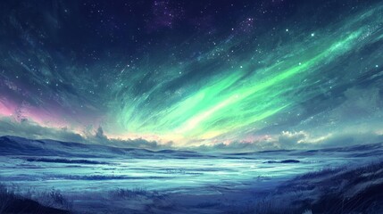 Obraz premium Spectacular aurora borealis illuminates an otherworldly glacial landscape