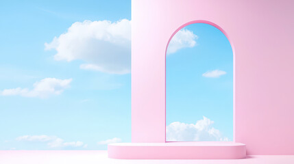 Stylish Pink Archway with Blue Sky View