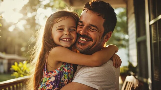Father-Daughter Embrace: A tender moment of affection between a smiling father and his adoring daughter. Their loving embrace evokes warmth and the special bond shared between them.