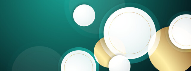 trendy abstract green white and gold geometric circle shapes clean and simple background design vector illustration