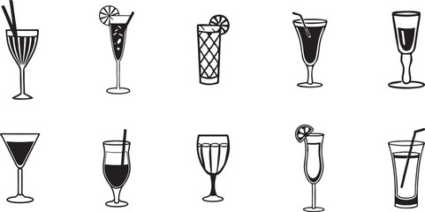 A Collection of Black and White Cocktail Glasses. Each Design Highlights Unique Elegance.