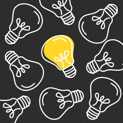 Glowing and extinguished light bulbs. Flat, color, new idea illustration