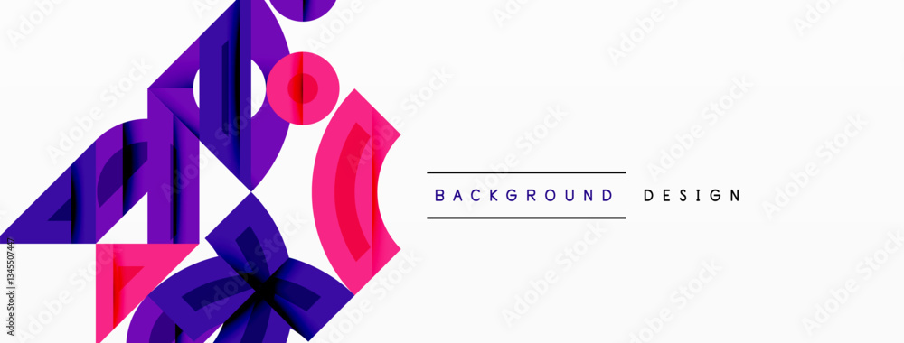 Poster Abstract geometric background with shapes, featuring circular and rounded elements. Bold contrast, smooth gradients, dynamic composition, futuristic style