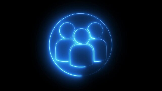 Glowing group people man icon animation with digital effect on black background