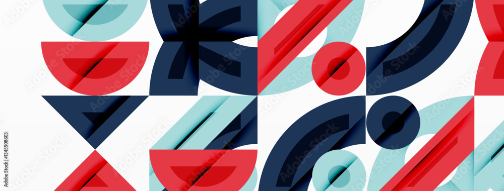 Aufkleber Abstract geometric background with shapes, featuring circular and rounded elements. Bold contrast, smooth gradients, dynamic composition, futuristic style