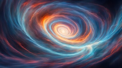 Abstract image depicting a vibrant, swirling nebula fiery orange cool blue hues, creating a cosmic vortex effect.