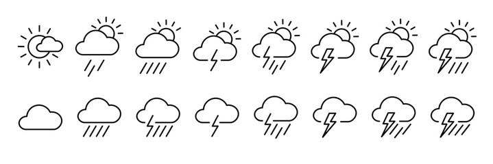 Collection of weather forecast icon sets. sun icon. cloud icon. web icon with outline style. Vector Illustration