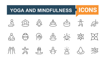 Yoga linear icon. Related to health, lifestyle, wellness, peace, mind and more. Modern linear icons. Meditation icon set. Vector illustration. Pixel perfect.