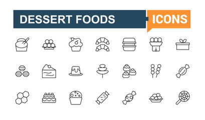 Sweets line icon. Featuring dessert, sweet, food, cupcake, chocolate and more. Minimalist editable vector stroke. Dessert  related icon set. Editable stroke. Pixel Perfect.