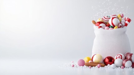 Fototapeta premium Festive treat bag filled with colorful candies and ornaments