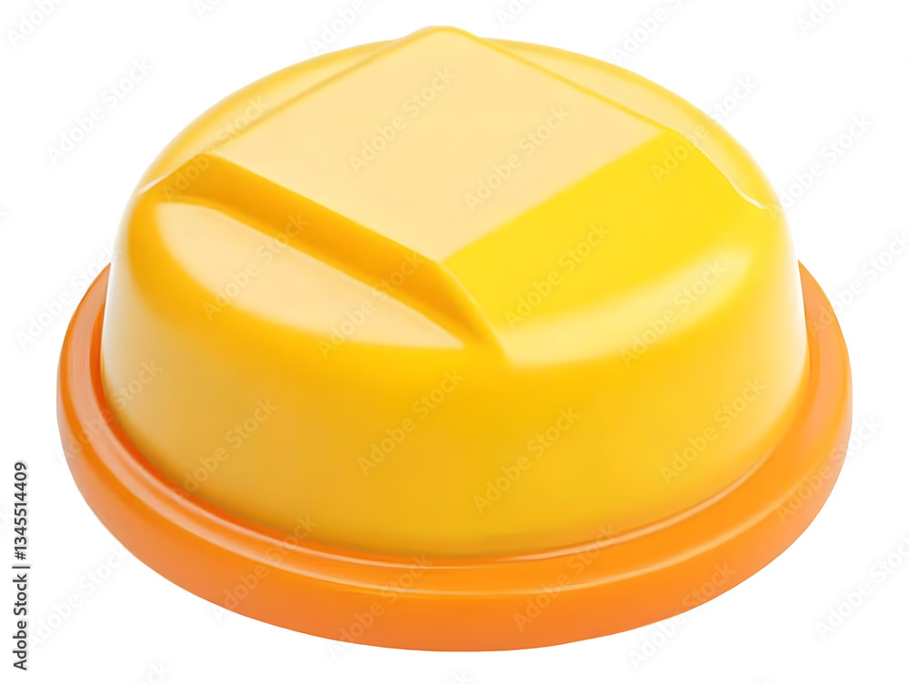 Aufkleber 3d rendering of a yellow and orange round button with a domed shape and geometric design elements on