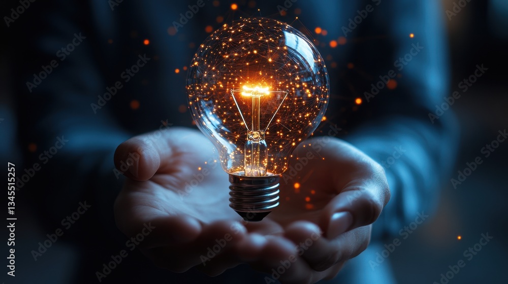 Poster data technology and business solution image analyst holding lightbulb and smartphone many graphs and