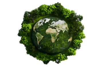 3d Rendering of Globe Earth Planet Surrounded by Green Trees on Transparent Background Showing Global Environment Sustainability and Ecological Conservation