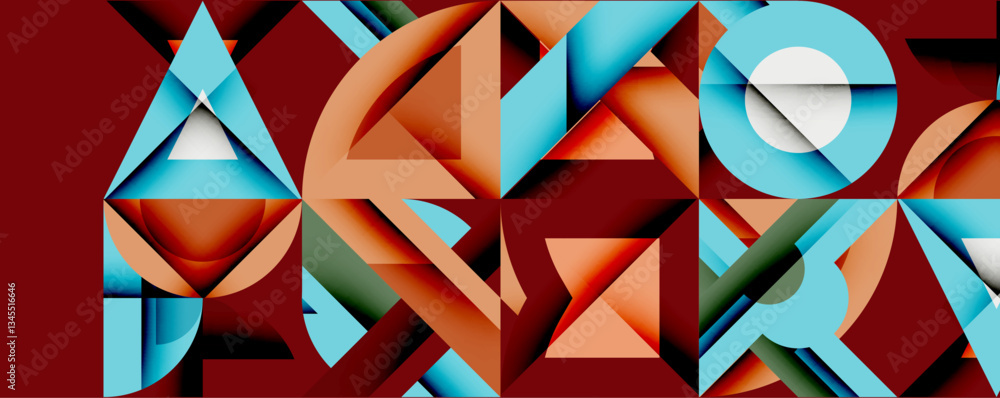 Poster Minimal geometric abstract background. Circle square and triangle design